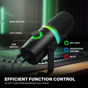 Microphone dynamique filaire USB XLR intégré Windfoam pour l'enregistrement musical en <span class=keywords><strong>studio</strong></span>, la transmission en direct, portable avec amortisseur de chocs - Product Image 3