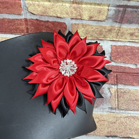 Broche Fleur en Satin Rouge et Noir Faite à la Main pour Robe ou Corsage