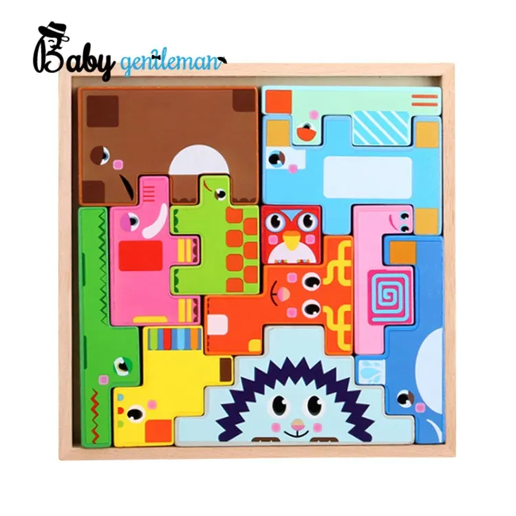 Hot sale educational 3d jigsaw wooden animal block puzzle for children Z14231A