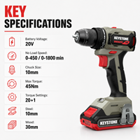 Outil de perçage 20V sans fil, sans balais, avec 20+1 réglages de couple, 0-450/0-1800 tr/min