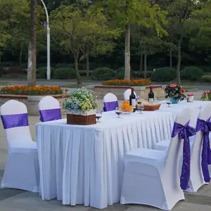 Fashion 100% Polyester table skirting wedding table skirt with spandex chair cover for banquet ,outdoor,wedding