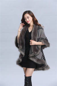 <span class=keywords><strong>Cape</strong></span> châle en fausse fourrure de renard double pour femmes, style vintage, rayé, en fausse fourrure tricotée, cardigan, manteau - Product Image 6