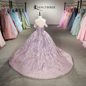 6948 Special Purple Organza <b>Ruffle</b> Floral Sequined Quinceanera Sweet 16 Girls <b>Dress</b> - Product Image 3
