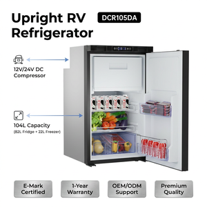 Réfrigérateur-congélateur vertical 12V 24V <span class=keywords><strong>pour</strong></span> <span class=keywords><strong>camping</strong></span>-<span class=keywords><strong>car</strong></span>, marque personnalisée, 104L, double zone, contrôle par application, homologué CE E-mark - Product Image 1