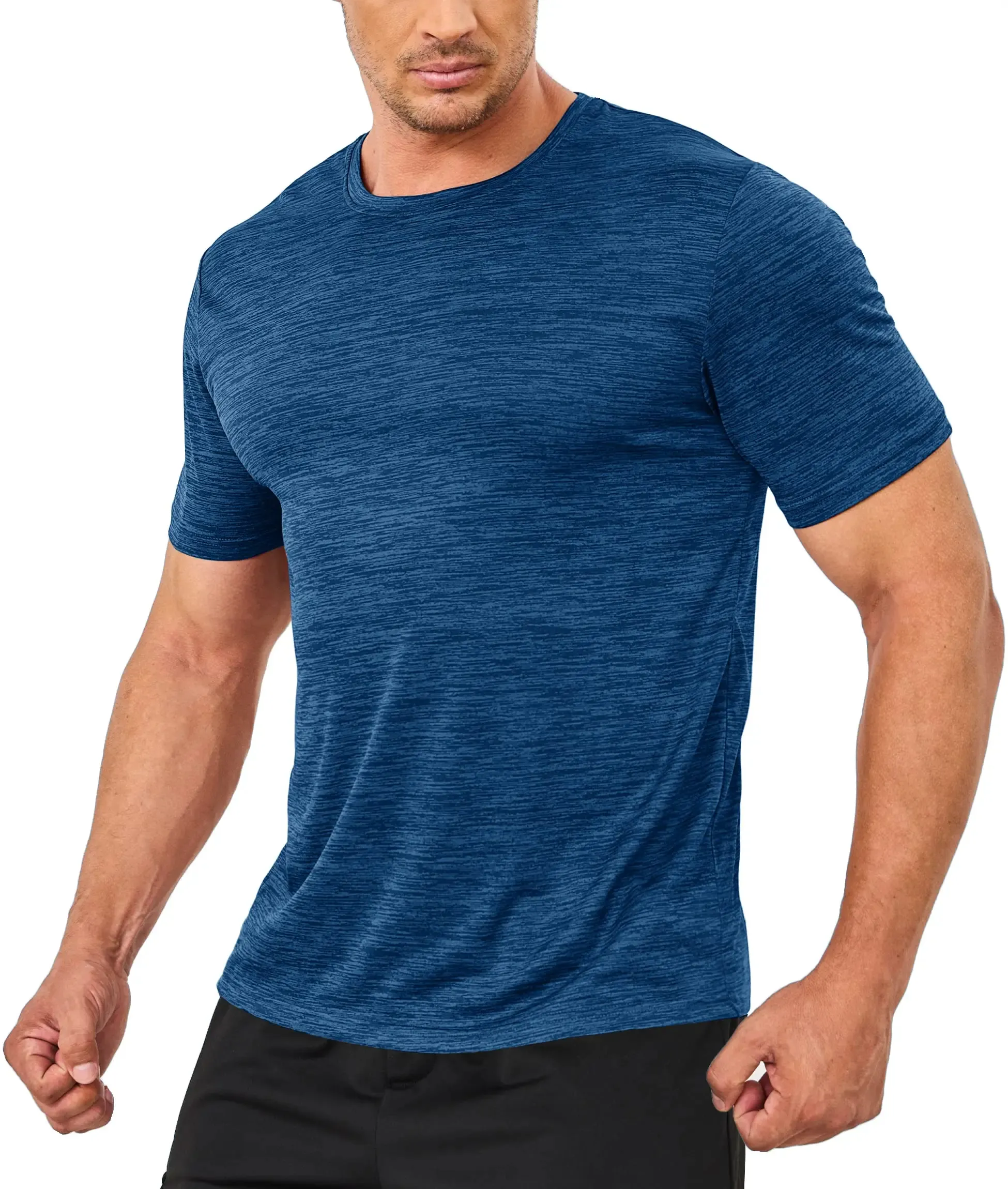 Yaz hızlı kuru erkek t-shirt koşu Tee gömlek kısa kollu atlet elastik egzersiz spor açık rahat T shirt Tops