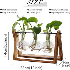 Jardinière de bureau en verre, Terrarium de plantes avec support rétro en <span class=keywords><strong>bois</strong></span> massif et support pivotant en métal pour les décorations de bureau et de maison - Product Image 2