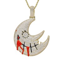 Collier pendentif en laiton plaqué or style hip-hop BES Fashion avec forme de lune effrayante, zircon glacé, placage rhodium pour anniversaires