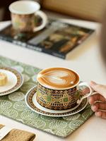 Ensemble tasse et soucoupe en porcelaine à motif ethnique vintage, résistant à la chaleur, pour latte, thé, décoration de table à la maison