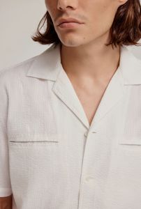 <span class=keywords><strong>Camicia</strong></span> da cialda in cotone <span class=keywords><strong>Seersucker</strong></span> a metà peso bianca con bottone e colletto cubano - Product Image 4