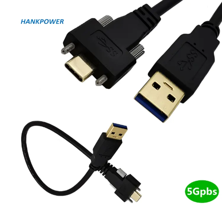 Gold Plated 90 Degree USB 3.1 Type-C With Screw Locking To Standard USB3.0 Data Cable For Camera