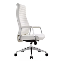 Chaise de bureau de direction moderne de luxe à dossier haut en cuir synthétique blanc pour les personnes de grande taille avec hauteur réglable