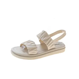 Spring and summer sweet flat sandals woman, a word with open-toe lady sandals, students wear wrinkled sandals wholesale