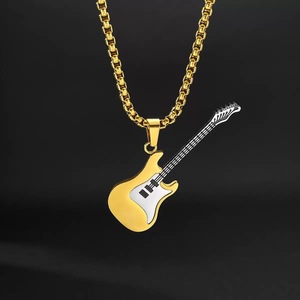 <span class=keywords><strong>Collar</strong></span> con Colgante de Guitarra de Rock de Acero Inoxidable para Hombre y Mujer, Chapado en Oro de 18K PVD, Negro Plateado, Sin Deslustre, Joyería Hip Hop - Product Image 4