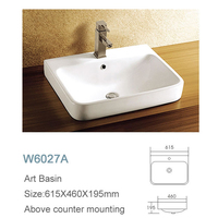 Lavabo de comptoir en céramique de porcelaine moderne pour meuble, finition blanc pur, écologique et résistant à l'eau