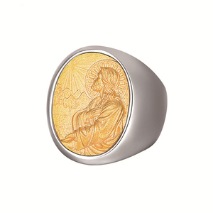 Bague de mode en acier inoxydable pour homme, style Hip Hop Punk Gothique Religieux Chrétien Catholique, motif portrait et symbole de foi, vente en gros fabricant - Product Image 6