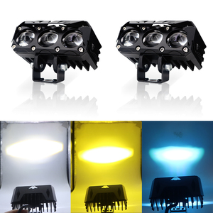 Faro LED para Motocicleta de 3 Lentes, 12-80V, 24W, 2400LM, Doble Color Blanco/Amarillo/Azul Hielo, Luz Alta/Baja, Foco Auxiliar de Aluminio para Conducción - Product Image 4