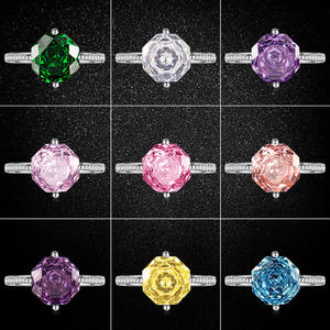 라이트 럭셔리 팔각형 밀레니엄 컷 링 상감 핑크 리튬 퍼플과 블루 지르코니아; 오픈 달콤한 패션 쥬얼리 - Product Image 3