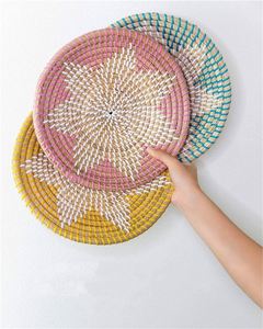 Ensemble de 3 paniers muraux décoratifs en osier et jonc de mer, produit africain pour la maison, décoration de luxe - Product Image 1