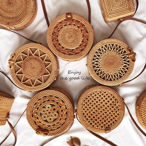 RC Vintage El Yapımı Kadın Yuvarlak Hasır Örgülü Askılı Omuz Çantası Açık Kapatmalı - Product Image 2