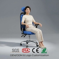 Chaise de bureau ergonomique à dossier haut bleue, pivotante, avec support lombaire pour espace de travail