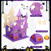 Kit de Bricolage Château d'Halloween en Bois, Puzzle 3D Maison Hantée, Ornement de Table pour Halloween