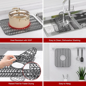 Tapis <span class=keywords><strong>de</strong></span> protection <span class=keywords><strong>de</strong></span> cuisine antidérapant et résistant à la chaleur pour évier en silicone avec trou <span class=keywords><strong>de</strong></span> vidange central - Product Image 6