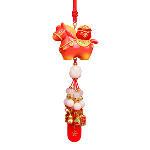 Pendentif de voiture en résine style chinois cheval du zodiaque du Vietnam, mignon, pour rétroviseur de voiture, cadeau du Nouvel An - Product Image 5