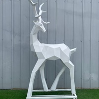 Sculpture d'art 3D géométrique en acier inoxydable poli miroir, taille personnalisée, motif cerf abstrait moderne sculpté, famille de cerfs