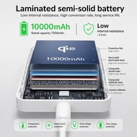 Chargeur portable magnétique sans fil 25W, batterie externe 10000mAh avec batterie semi-solide, charge rapide sans fil USB-C avec support métallique