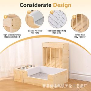 Comedero de madera para conejos, dispensador de heno desmontable, comedero combinado para conejos. - Product Image 2
