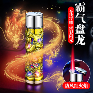 Panlong Colorful Flashing <b>Windproof</b> Metal <b>Lighter</b> Butane Fuel Asian Zen Design for Men's Cigarette Use Travel Outdoor Gift - Product Image 2