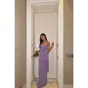 Robe de soirée formelle à taille empire, style A, couleur prune, sans bretelles, avec décoration florale 3D et glands, taille XL, pour mariages et fêtes - Product Image 4