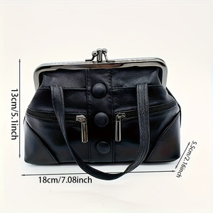 Cartera Vintage para Mujer con Cierre de Beso, Monedero con <span class=keywords><strong>Bolsillo</strong></span> con Cremallera, Botón, Color Sólido, Piel Genuina de Oveja, Clip, Bolso Tote - Product Image 3