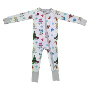 Wholesale Infant Christmas Jumpsuits Girls Zipper Bamboo Pajamas Clothing 1 Piece Winter Boy Baby Rompers