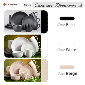 Vajilla de Lujo Moderna de 16 Piezas de Cerámica <span class=keywords><strong>Gres</strong></span> Apta para Microondas, Juego de Loza Clásica Esmaltada Color Piedra Beige Brillante para 4 Personas - Product Image 6