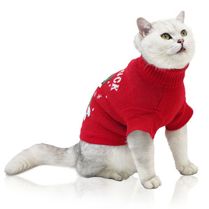 <b>Christmas</b> Red <b>Cat</b> <b>Sweater</b> Warm Winter Turtleneck Pet Clothing Cute Santa Design For <b>Cats</b> - Product Image 2