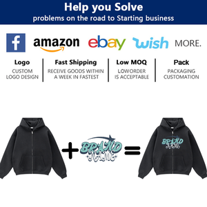 Sudaderas con capucha con logotipo de marca personalizado para hombre con parches de chenilla Sudadera con capucha con cremallera polar de algodón pesado Sudaderas con capucha lisas con cremallera completa para hombre - Product Image 5