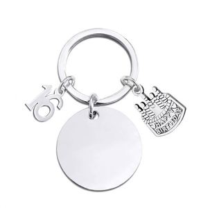 Llavero Creativo Personalizado de Acero Inoxidable Redondo en Blanco para Cumpleaños, Pequeño Accesorio DIY, Colgante Sencillo, Joyería - Product Image 5
