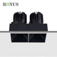 Spot LED encastré carré COB MR16 double tête 18W*2 sans cadre pour projets hôteliers