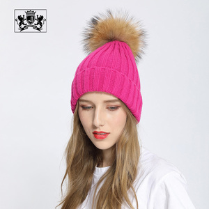 Janefur Bonnet unisexe personnalisé pour adulte Tuque détachable en <span class=keywords><strong>fourrure</strong></span> de raton laveur Pompons pour femmes Bonnet tricoté pour femmes - Product Image 2
