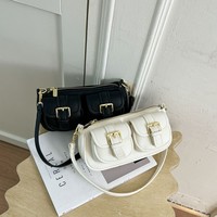 Sac bandoulière rétro en cuir PU à double poche pour femme, avec sangle réglable et boucle dorée