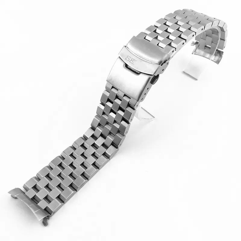 Brushed Finish Watch Replacement Elbow Arc 316L Solid Stainless Steel 5 Baht Link Chain Watch Strap with Push Button Clasp