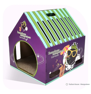 Fabrieksgroothandel op maat bedrukte papieren golfkartonnen slijtvaste, niet-afbladderende kattenhuis met logo voor alle seizoenen - Product Image 5