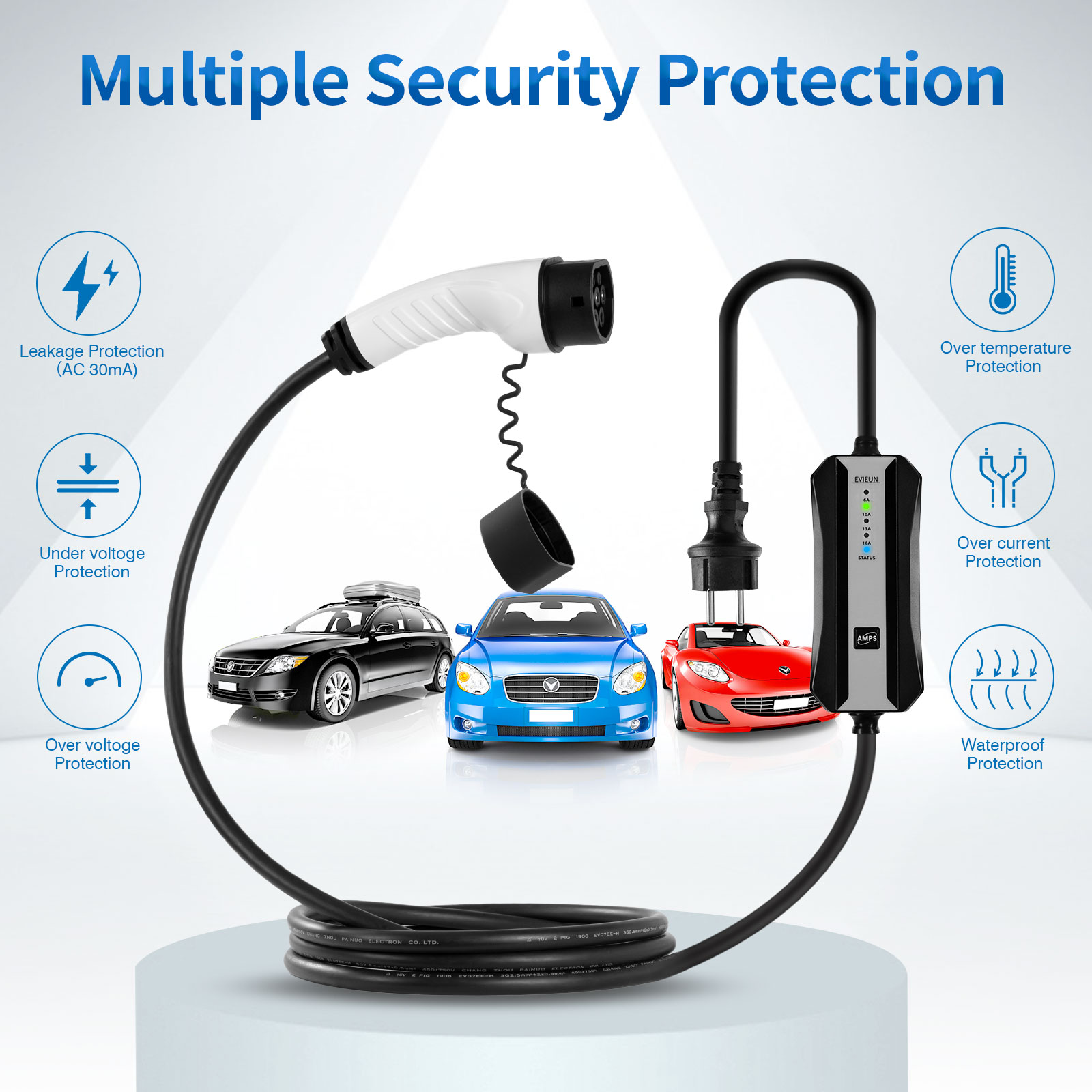 Portable Electric Car Charger 16A/32A Type 2 (IEC 62196-2) Fast Portable Charger for Home