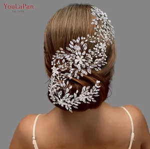 Yolapan HP390 Luxurious Long Hair Band for Women Gold Silver Rhinestone Vine Hair Accessories Bridal Wedding Headband
