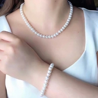 Ensemble de bijoux en perles d'eau douce naturelles pour mariage, boutons en perles, collier en argent sterling, perles pour la fabrication de bijoux