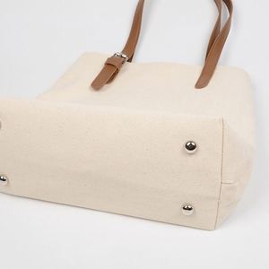 Sac fourre-tout en toile réutilisable tendance avec poignée en cuir réglable pour femme, sac de shopping quotidien, prix de gros - Product Image 4
