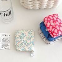 Dompet Koin Kain Motif Bunga Grosir Pabrik, Dompet Kecil Portabel dengan Kancing Tekan, Gantungan Kunci untuk Menyimpan Earphone dan Kartu