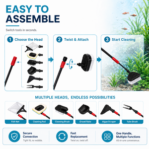 Ensemble d'outils d'entretien d'<span class=keywords><strong>aquarium</strong></span> multifonctionnel avec 6 têtes interchangeables, manche long réglable, OEM/ODM, respectueux de l'environnement - Product Image 4
