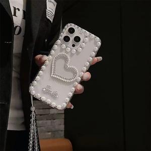 Convient pour Iphone16pro Mobile Phone Case Simple Transparent 14max Rhinestone 15plus Pearl Heart 13 Back Cover pour les femmes - Product Image 5